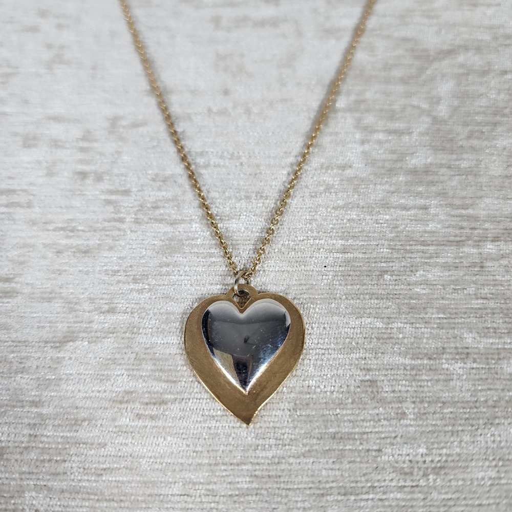 Vintage Double Heart Necklace Signed Artistry  15" long Two Tone Gold & Silver